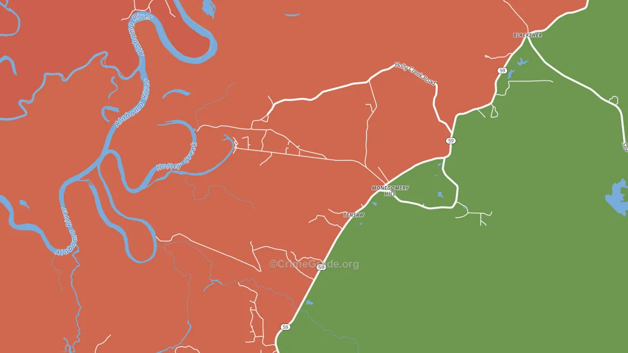 Tensaw, AL Map of Robbery Rates