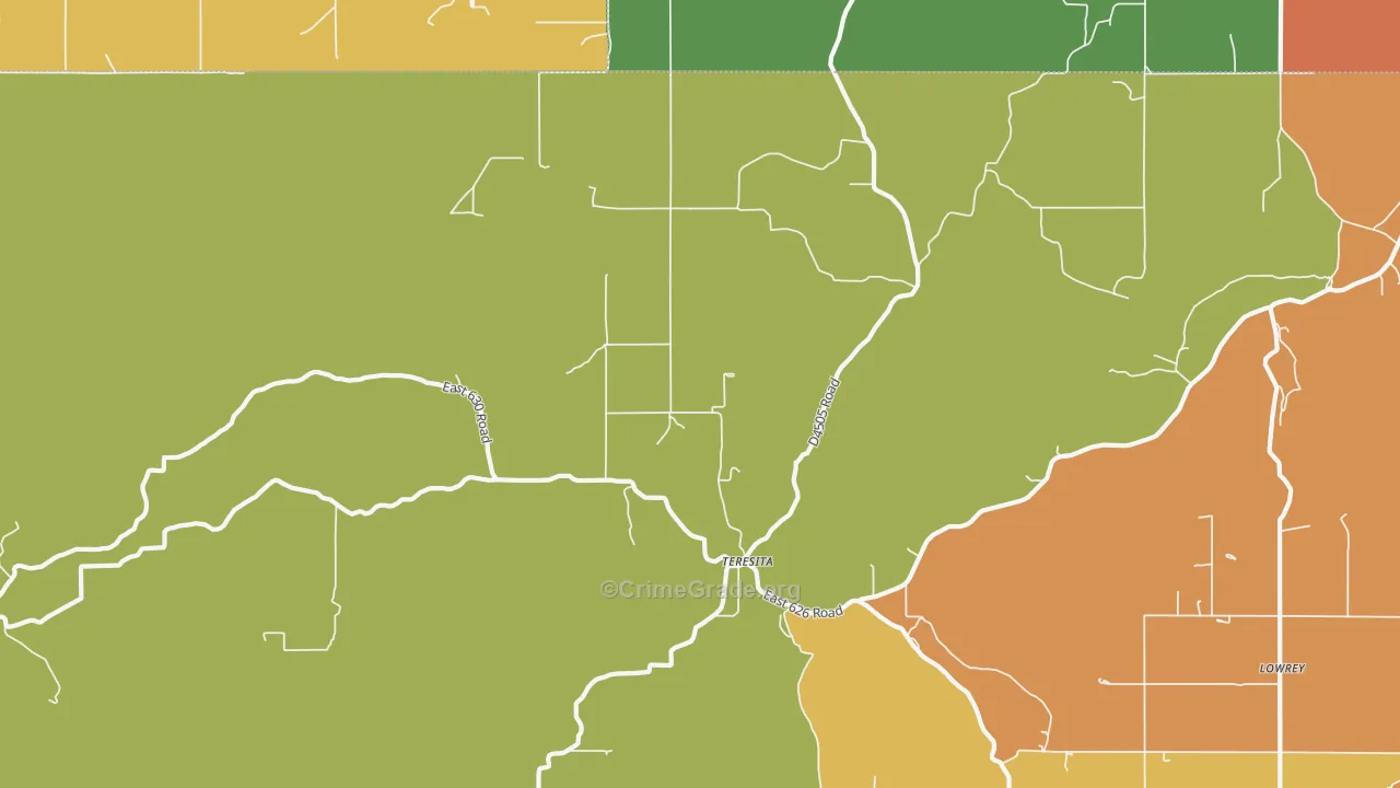 Teresita, OK Map of Robbery Rates