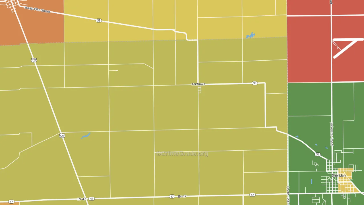 Terhune, IN Map of Robbery Rates