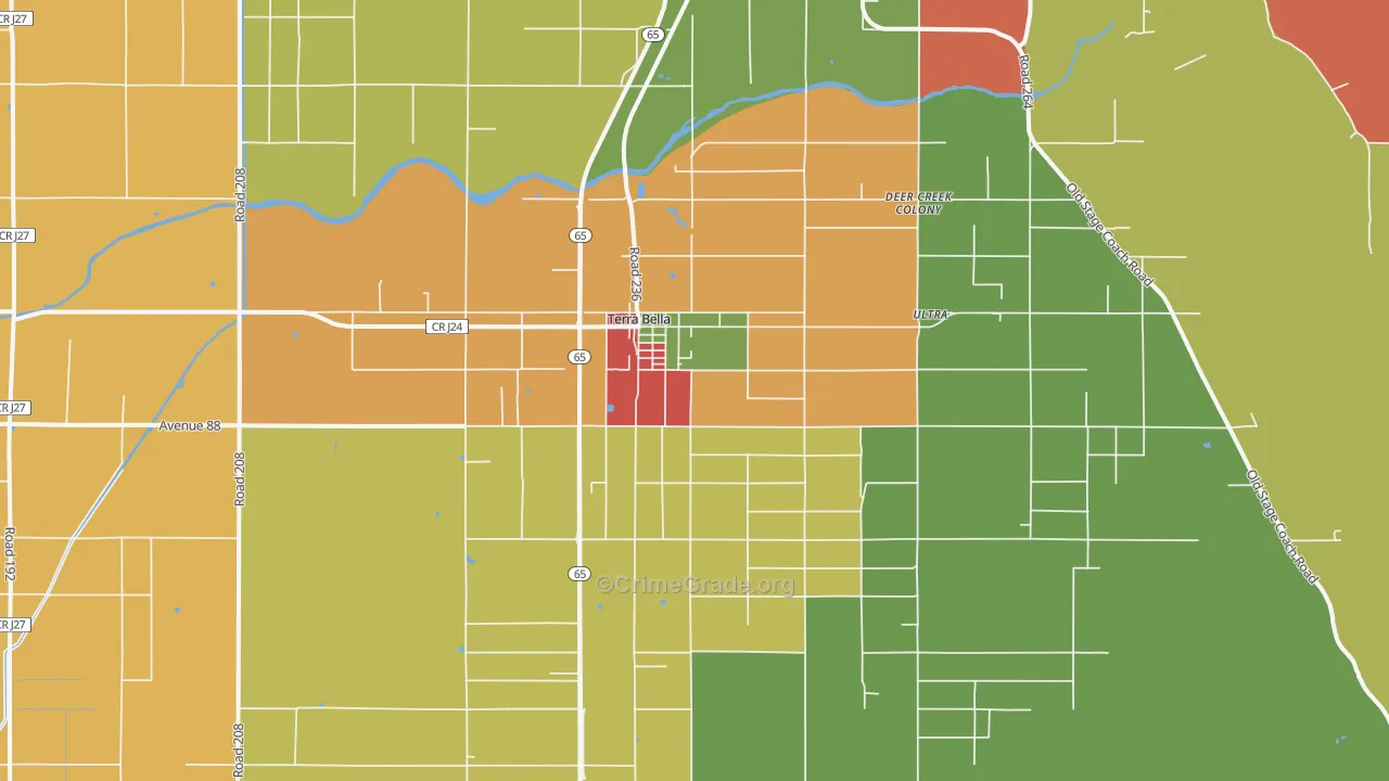 Terra Bella, CA Map of Robbery Rates