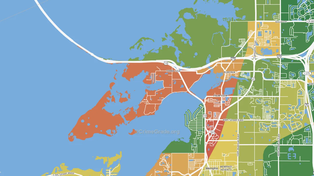 Terra Ceia, FL Map of Robbery Rates