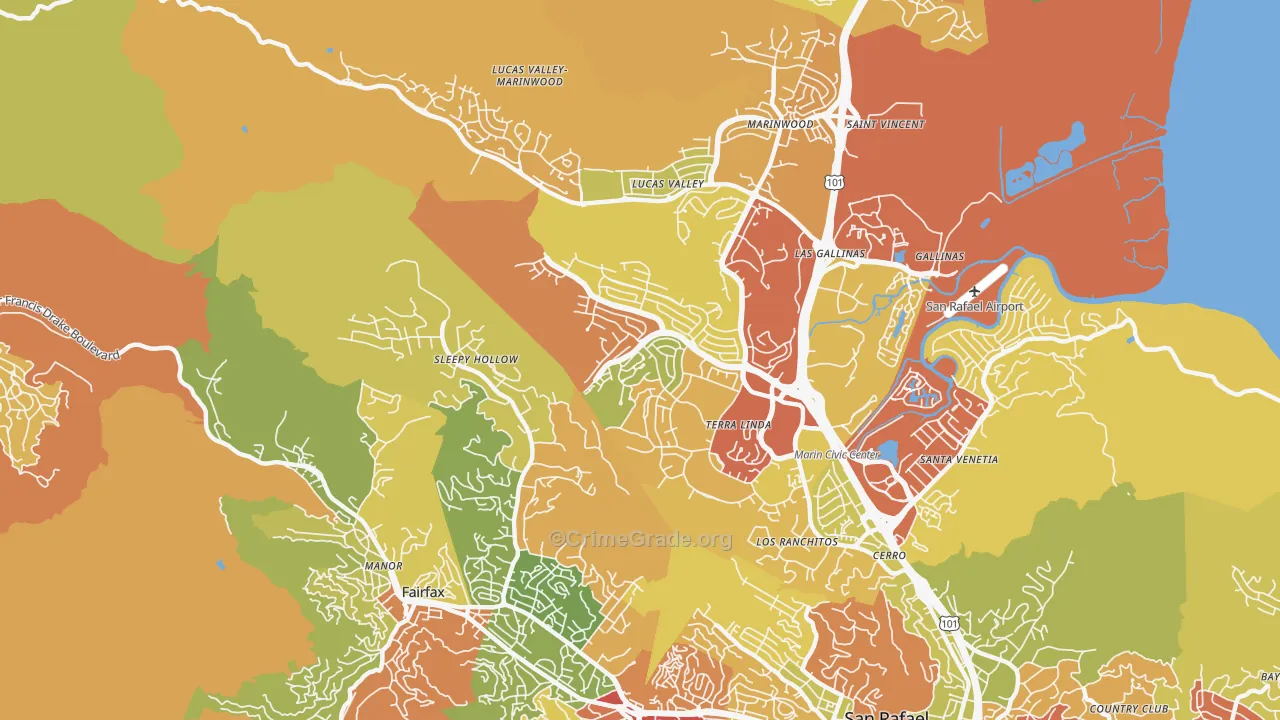 Terra Linda, San Rafael, CA Map of Robbery Rates