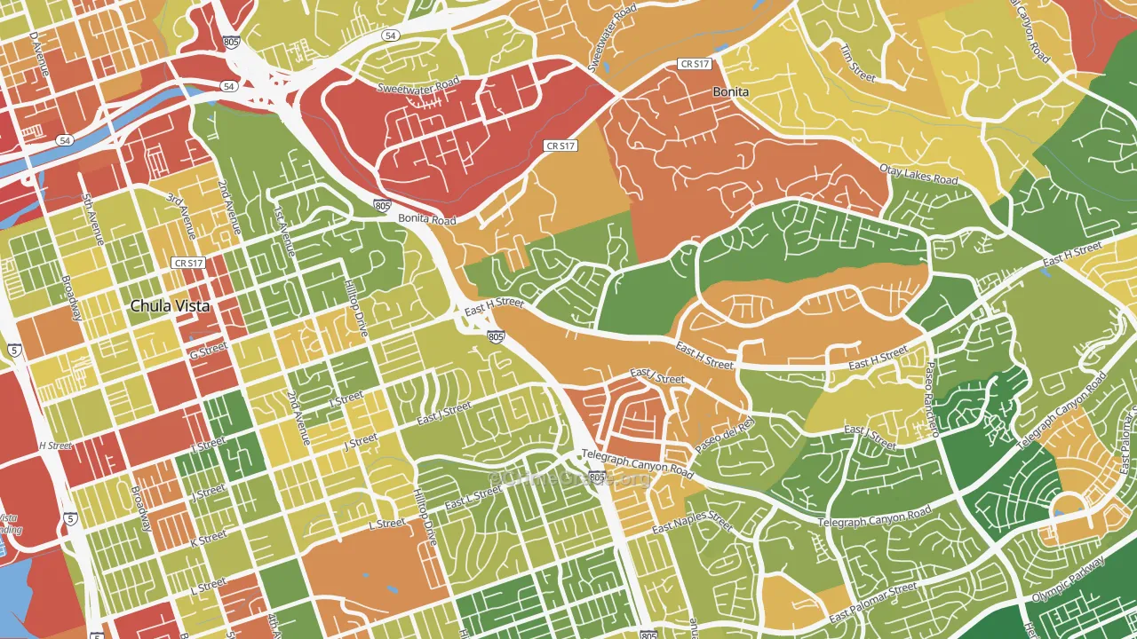 Terra Nova, Chula Vista, CA Map of Robbery Rates