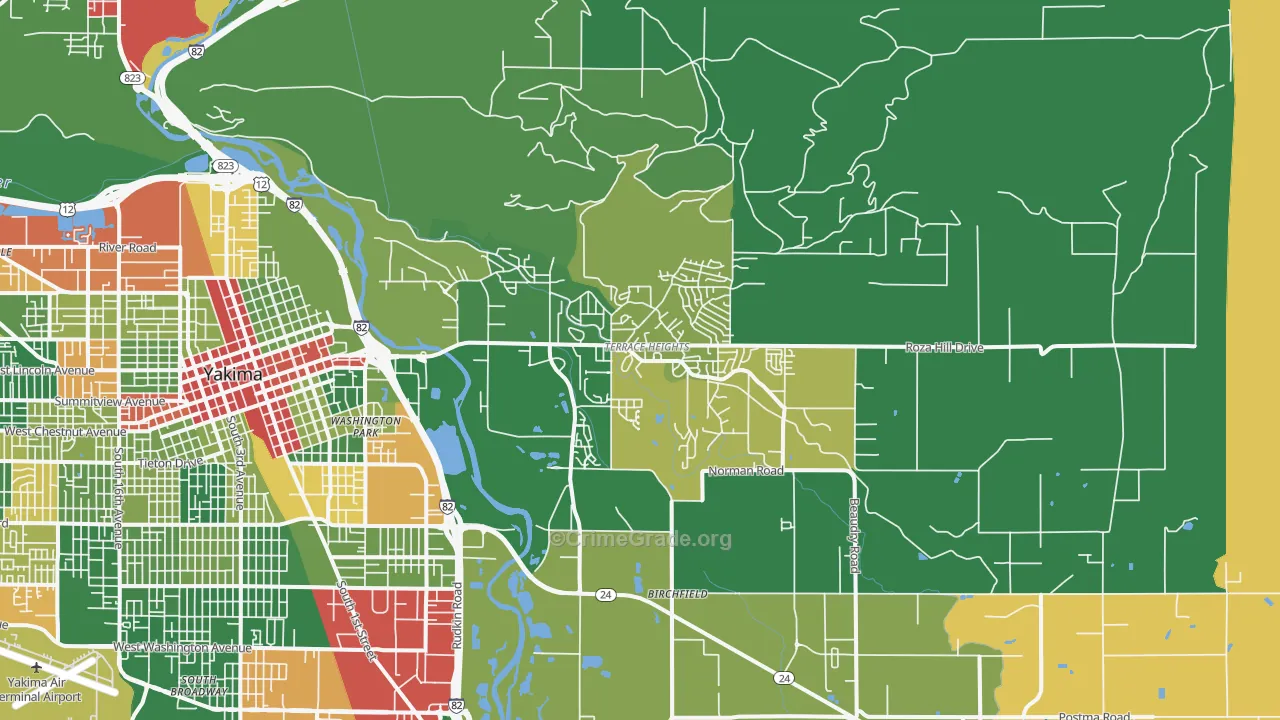 Terrace Heights, WA Map of Robbery Rates