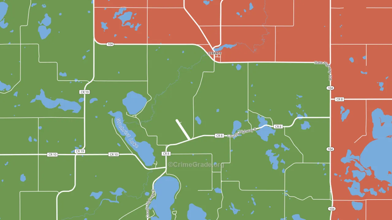 Terrace, MN Map of Robbery Rates