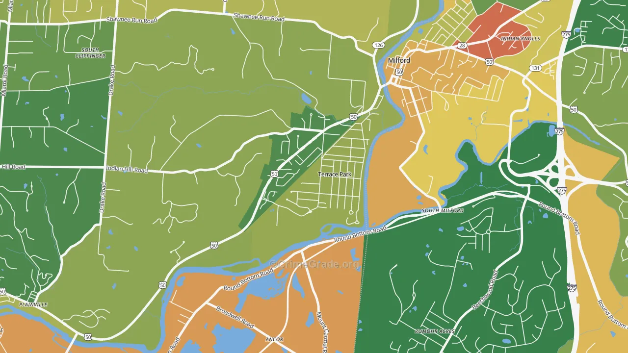 Terrace Park, OH Map of Robbery Rates