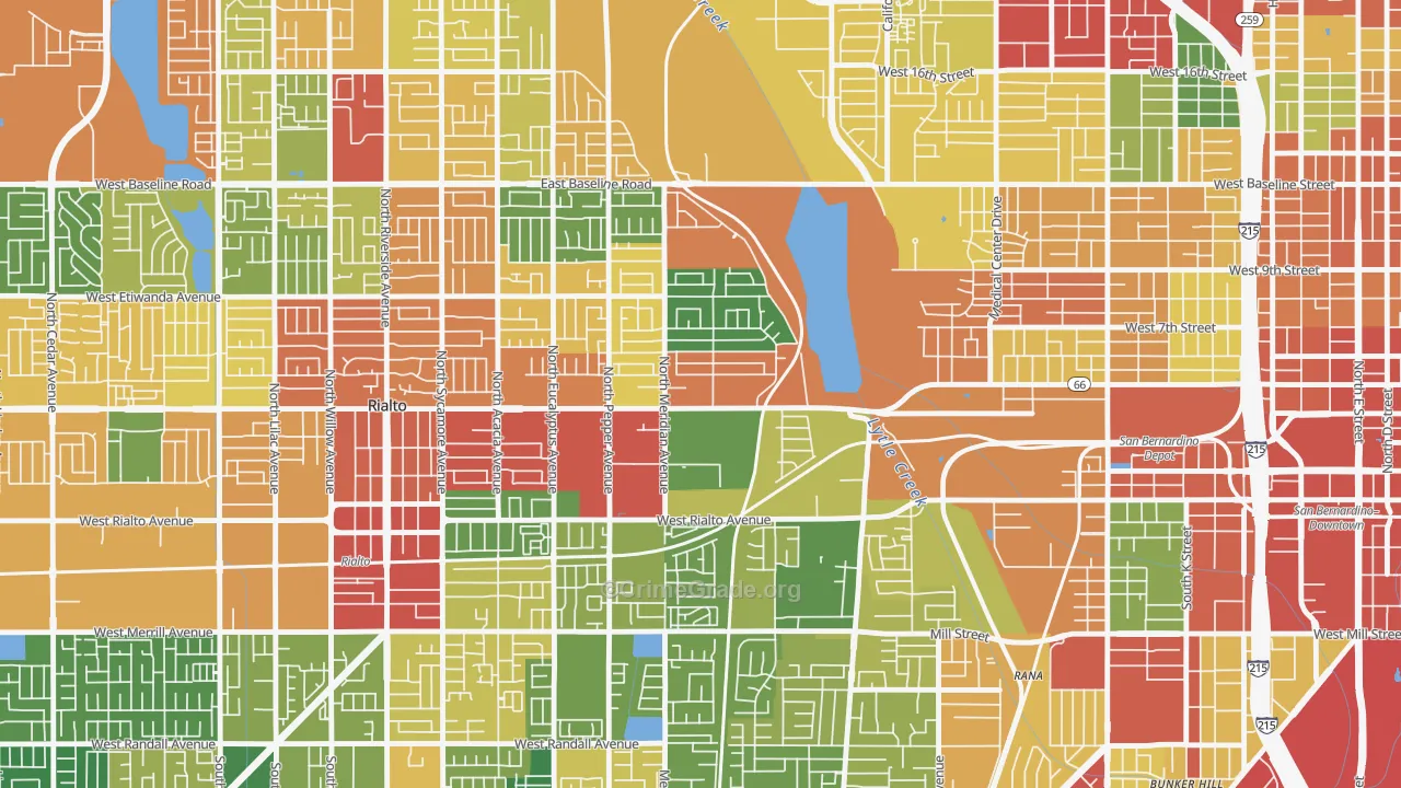 Terrace, San Bernardino, CA Map of Robbery Rates