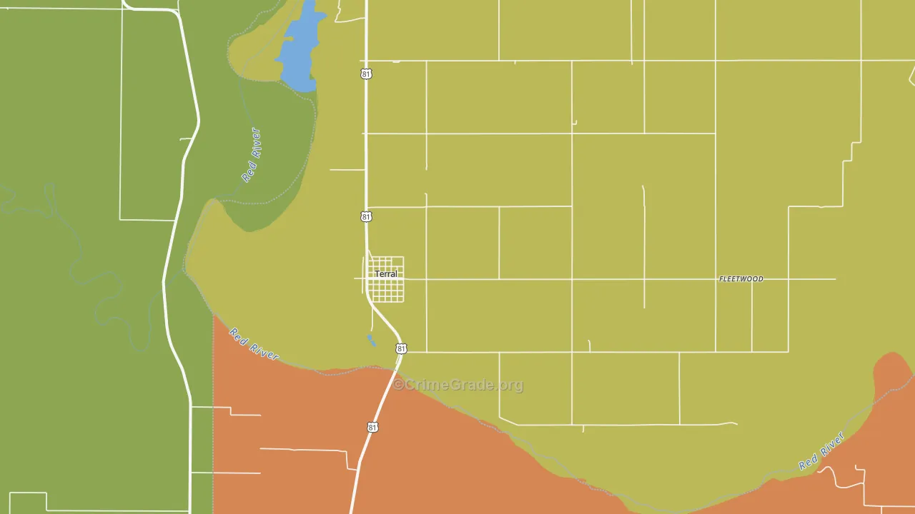 Terral, OK Map of Robbery Rates
