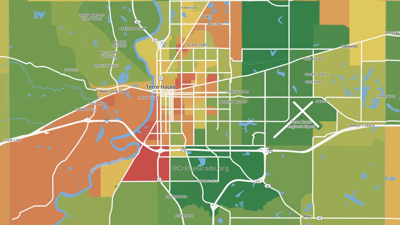 Terre Haute, IN Map of Robbery Rates
