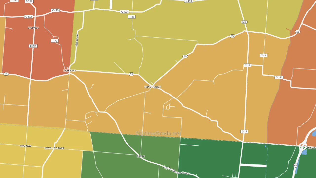 Terre Haute, OH Map of Robbery Rates