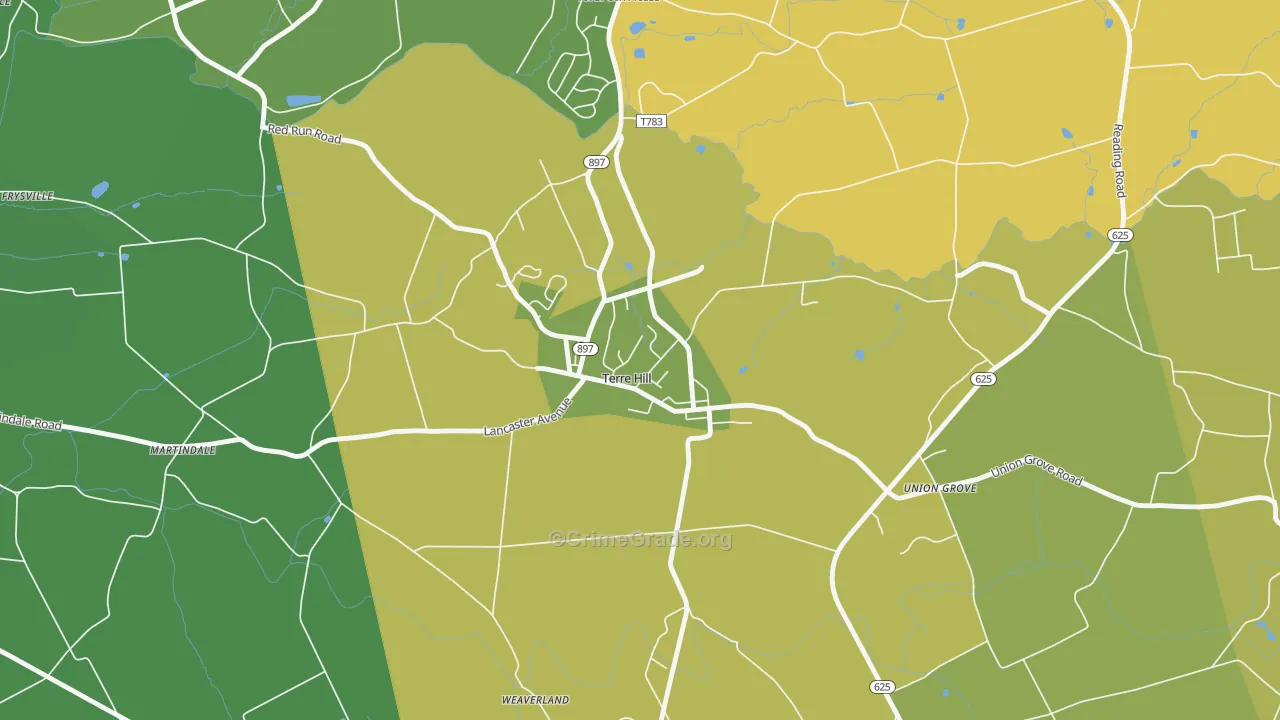Terre Hill, PA Map of Robbery Rates
