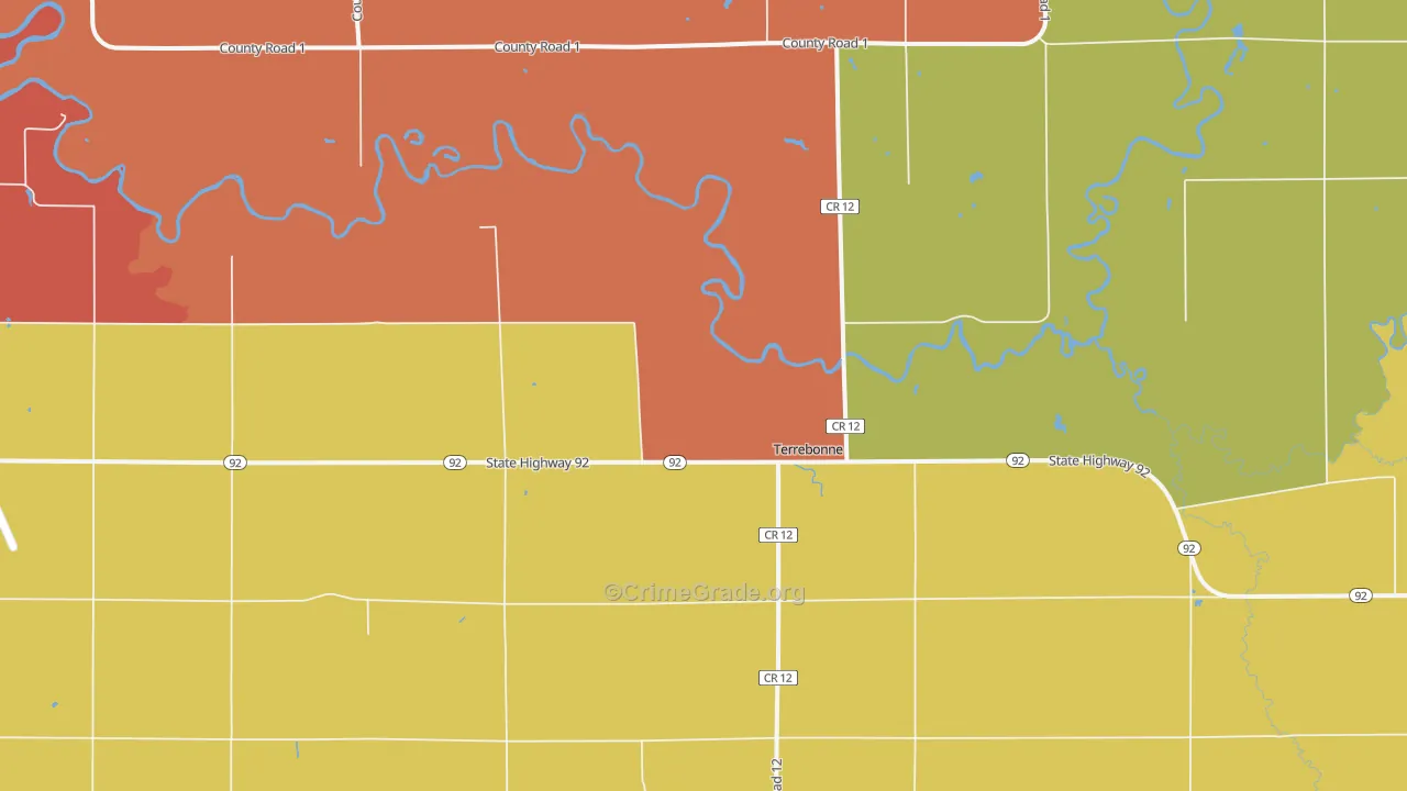 Terrebonne, MN Map of Robbery Rates