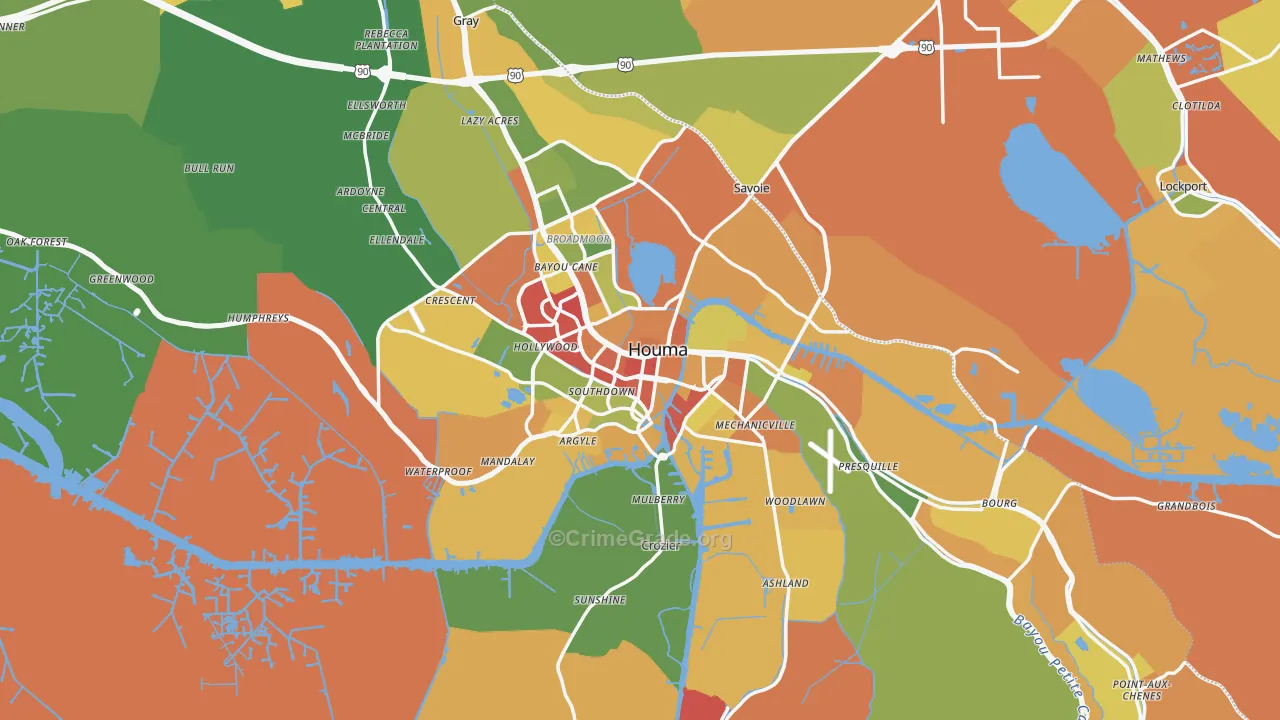 Terrebonne Parish, LA Map of Robbery Rates