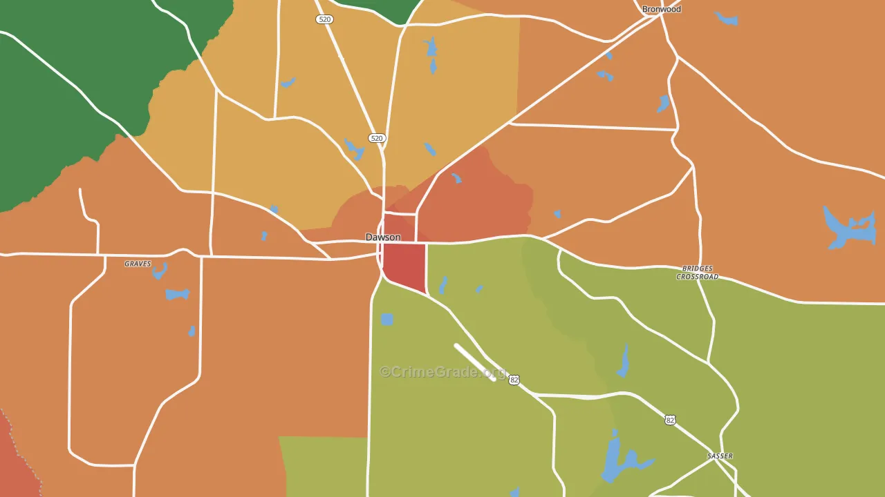 Terrell County, GA Map of Robbery Rates