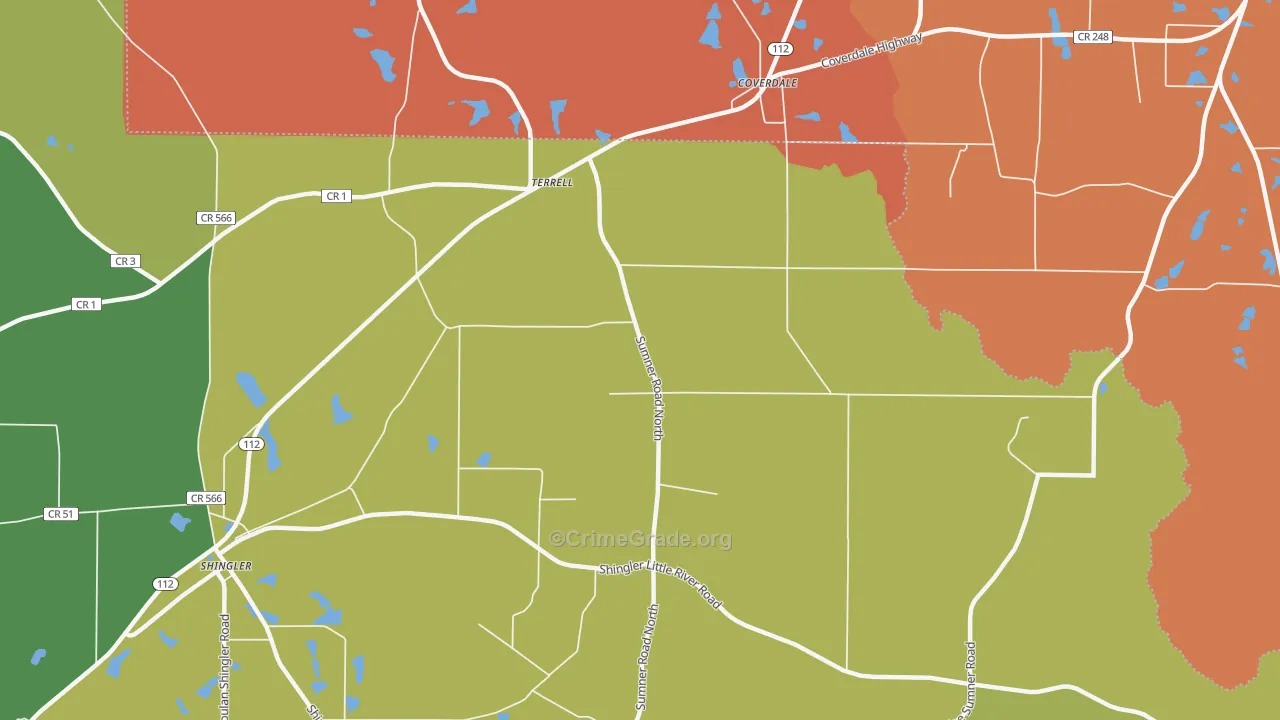 Terrell, GA Map of Robbery Rates