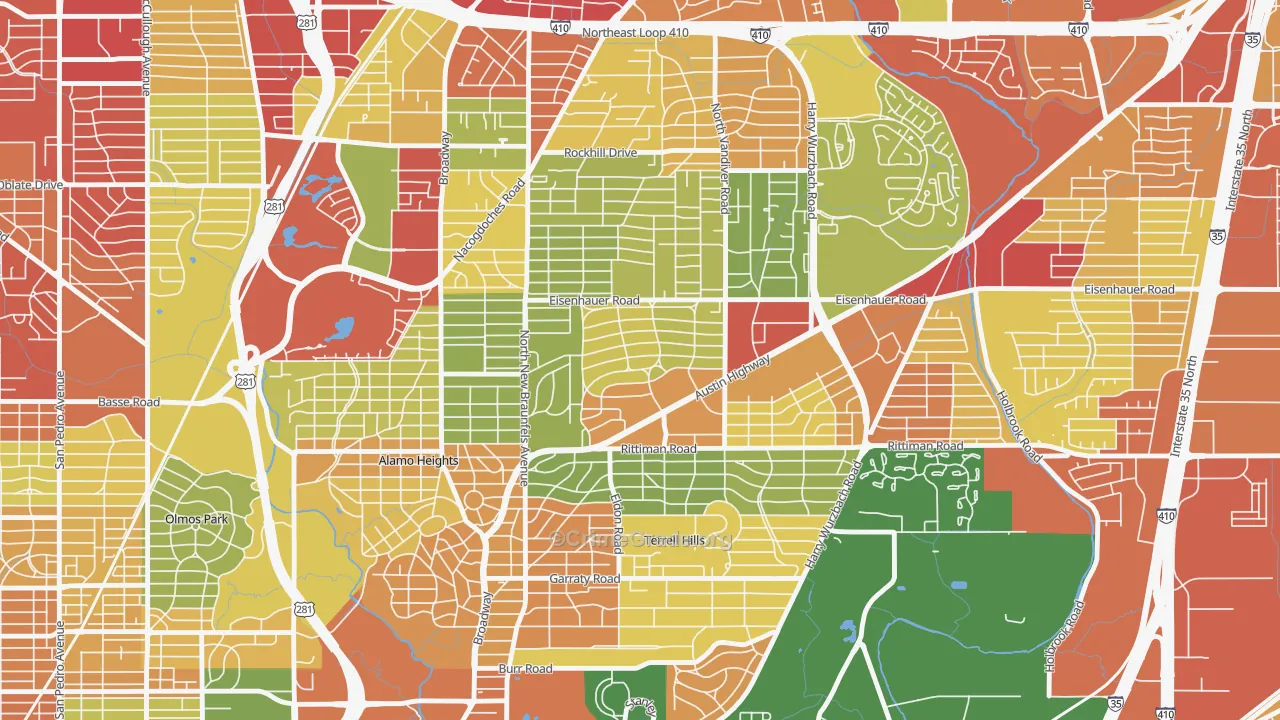 Terrell Heights, San Antonio, TX Map of Robbery Rates