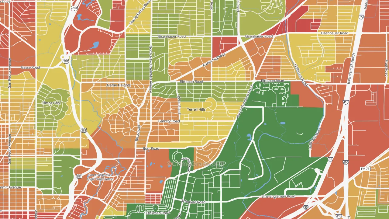 Terrell Hills, TX Map of Robbery Rates