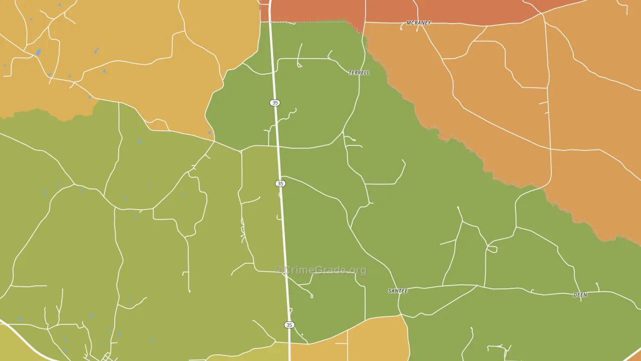 Terrell, MS Map of Robbery Rates