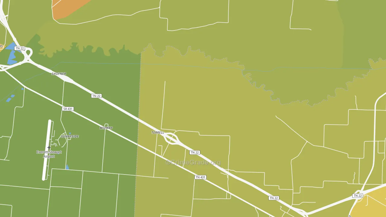 Terrell, TN Map of Robbery Rates
