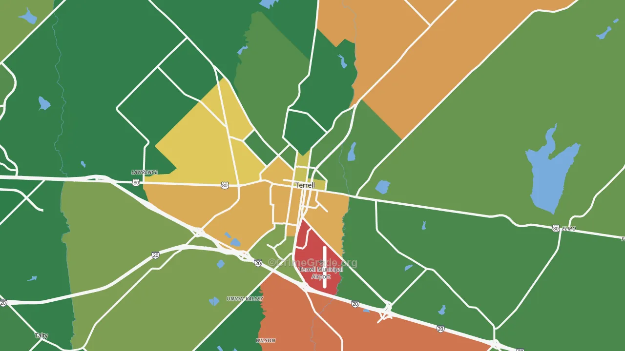 Terrell, TX Map of Robbery Rates