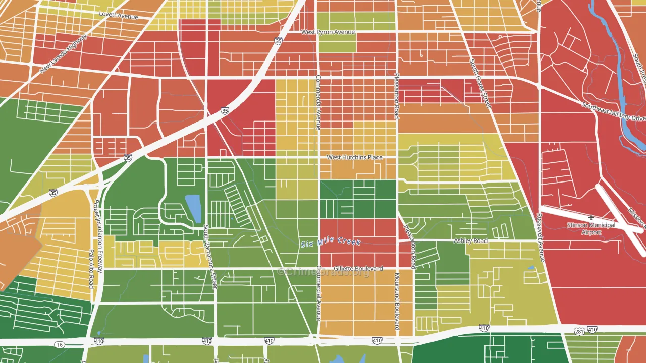 Terrell Wells, San Antonio, TX Map of Robbery Rates