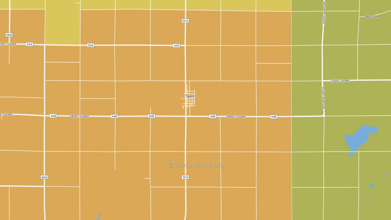 Terril, IA Map of Robbery Rates