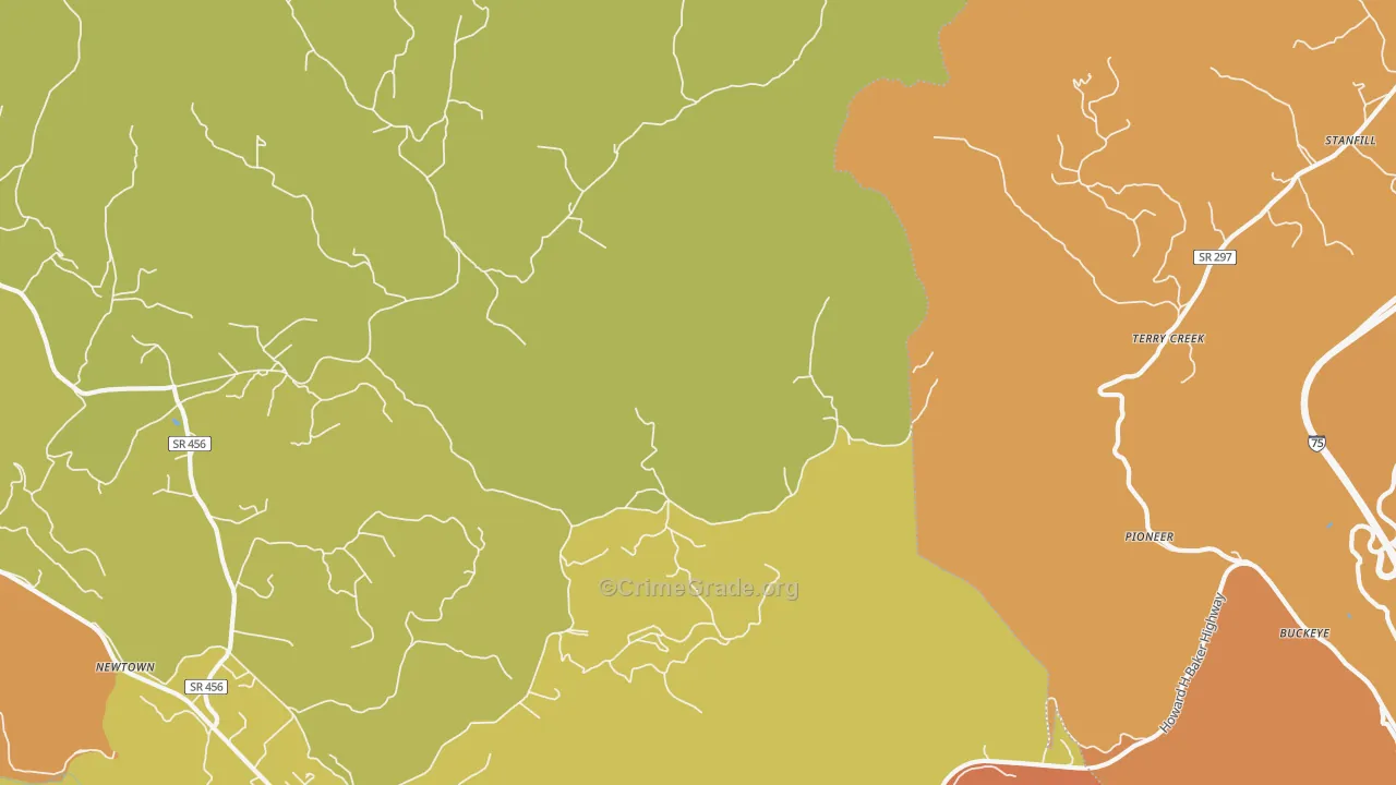 Terry Creek, TN Map of Robbery Rates