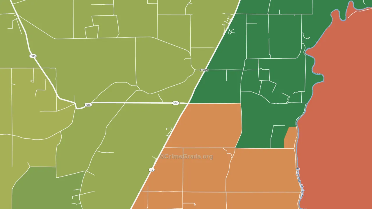 Terry, LA Map of Robbery Rates