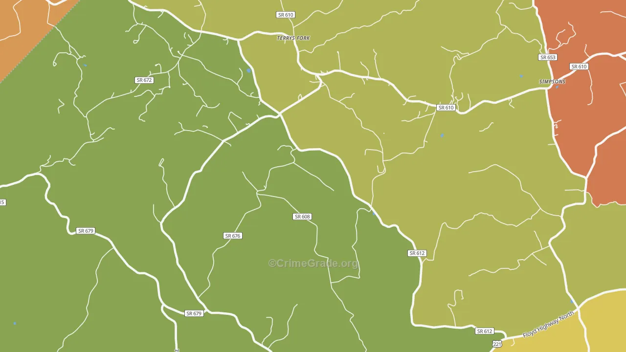 Terrys Fork, VA Map of Robbery Rates