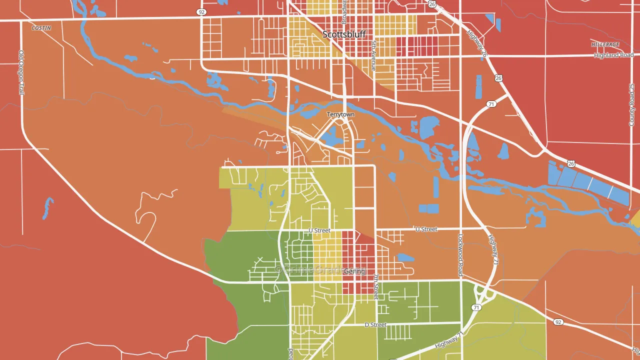 Terrytown, NE Map of Robbery Rates