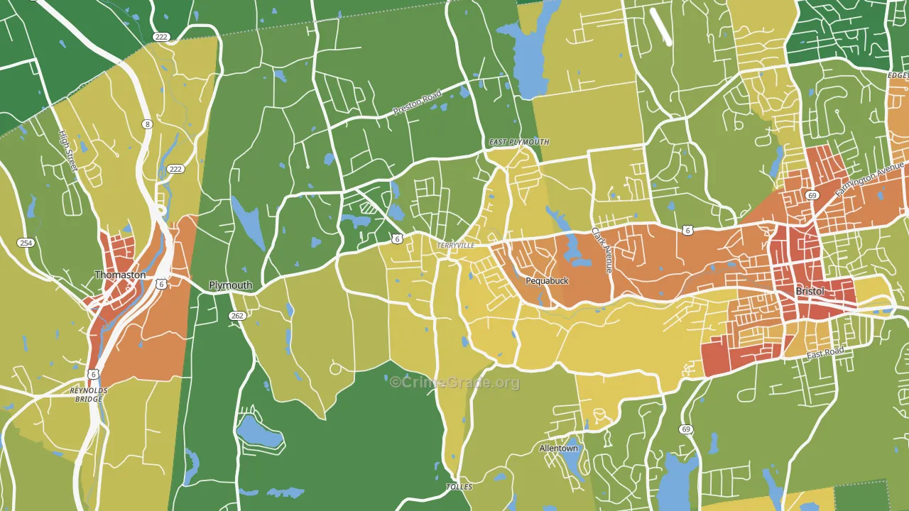 Terryville, CT Map of Robbery Rates