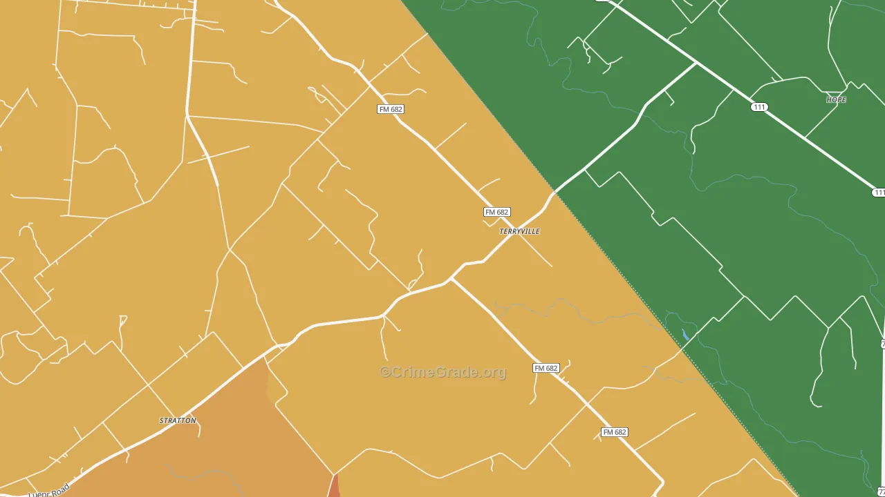 Terryville, TX Map of Robbery Rates