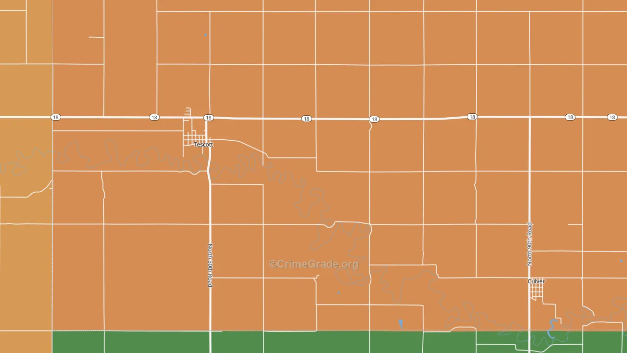 Tescott, KS Map of Robbery Rates