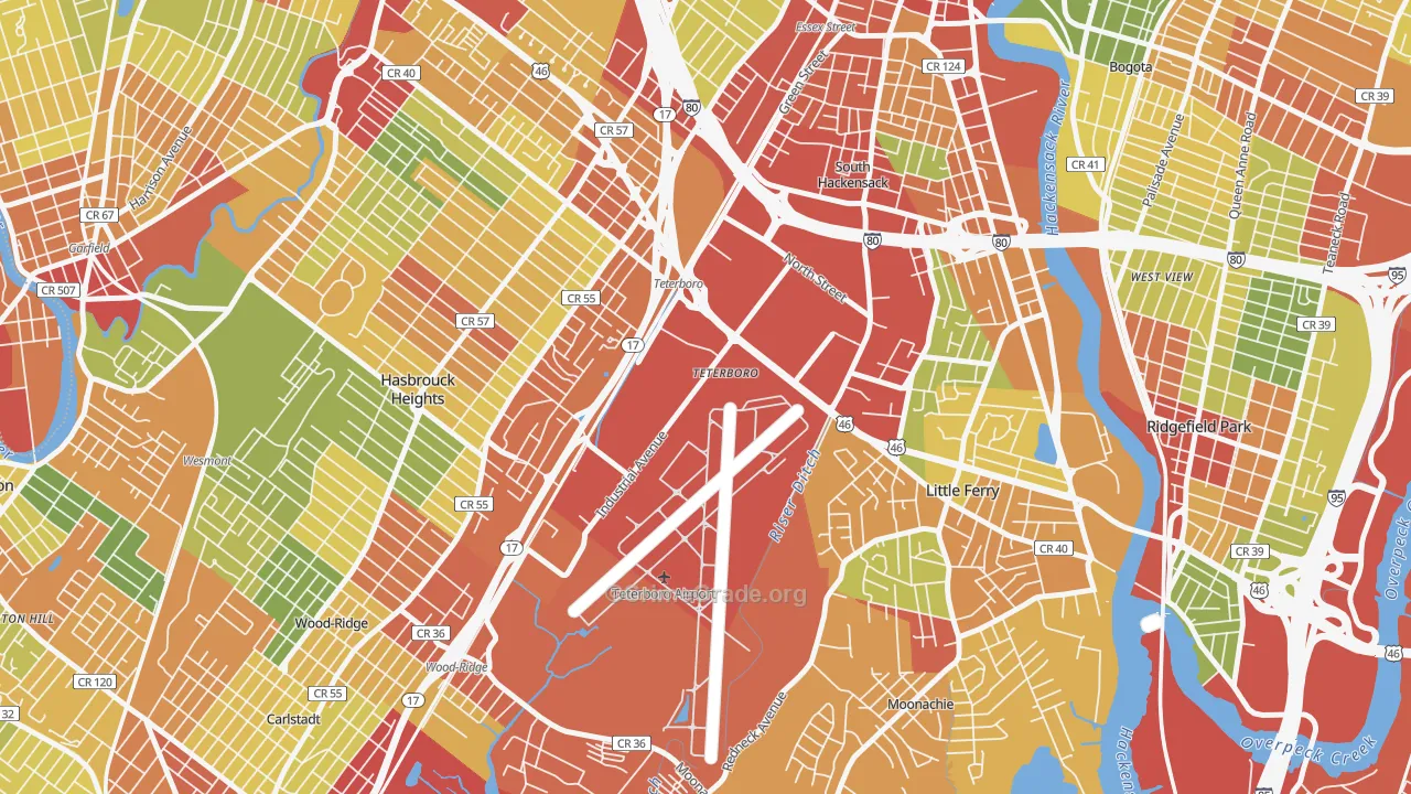 Teterboro, NJ Map of Robbery Rates