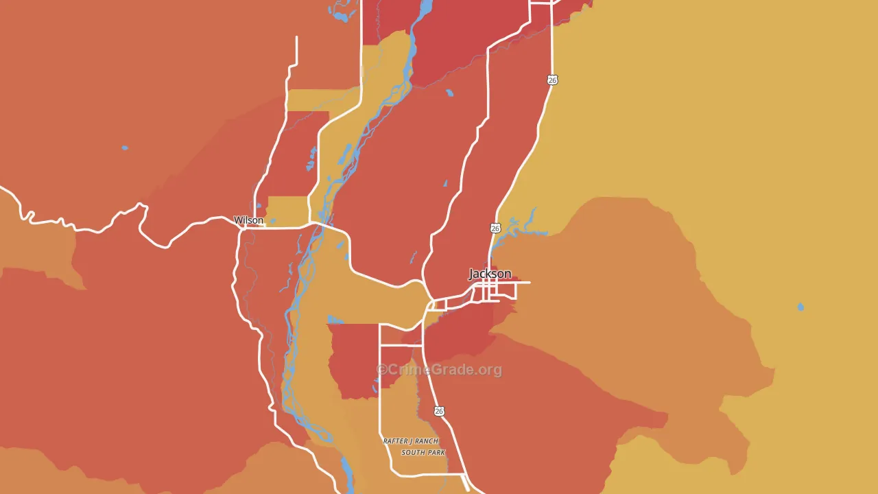 Teton County, WY Map of Robbery Rates