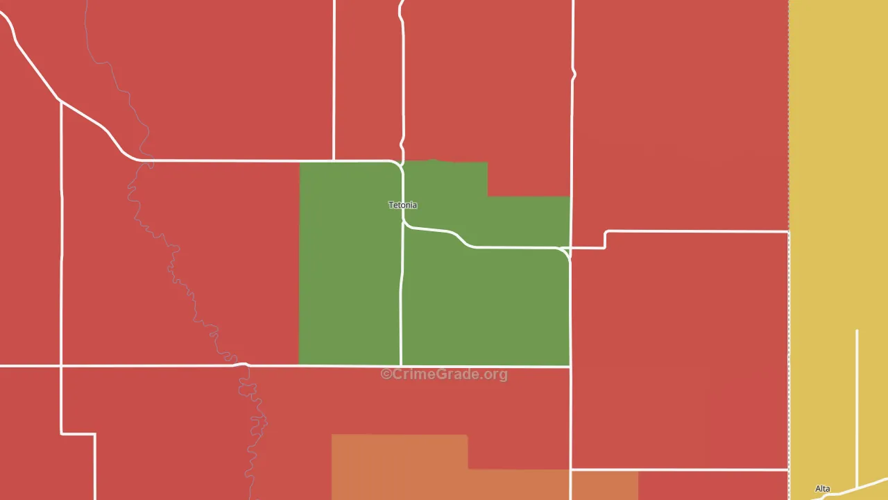 Tetonia, ID Map of Robbery Rates