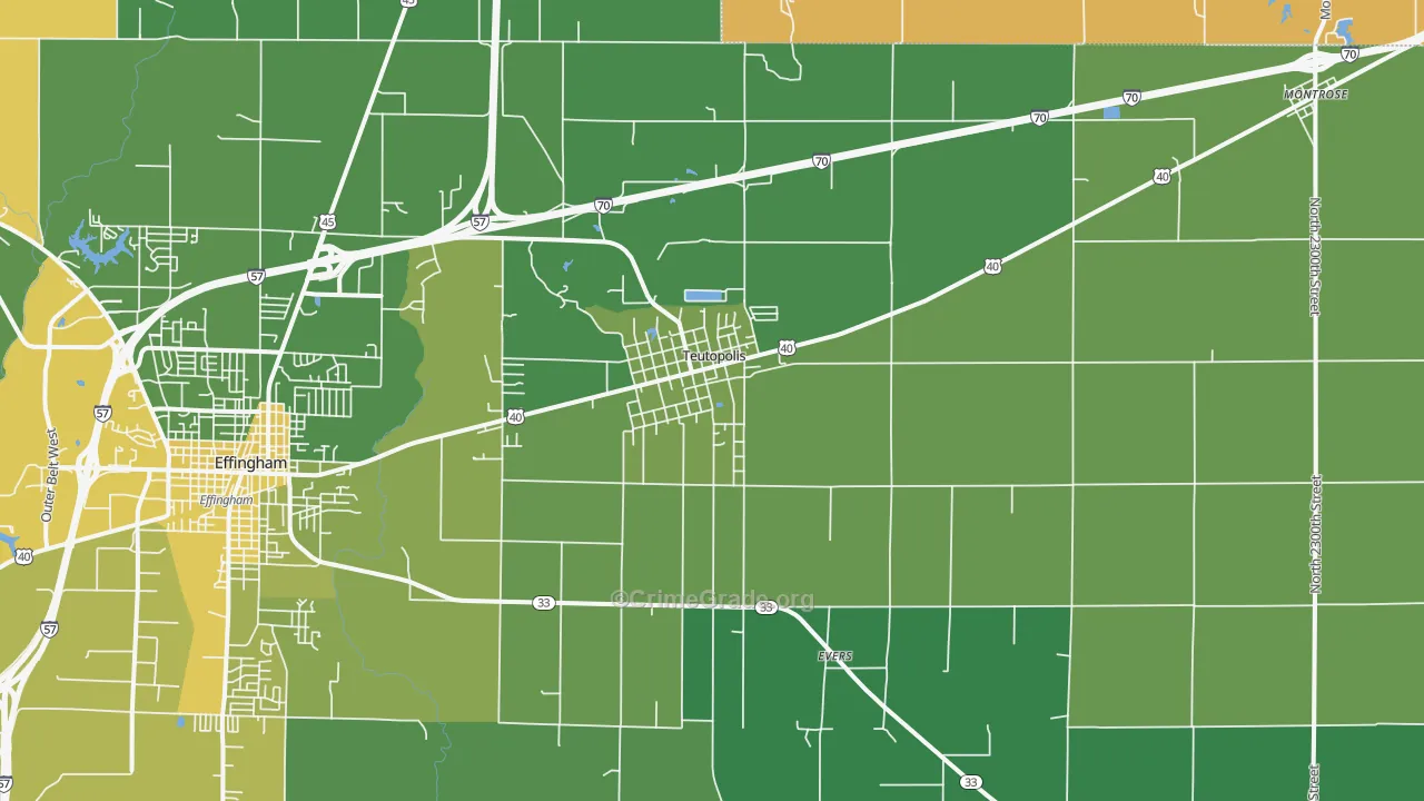 Teutopolis, IL Map of Robbery Rates