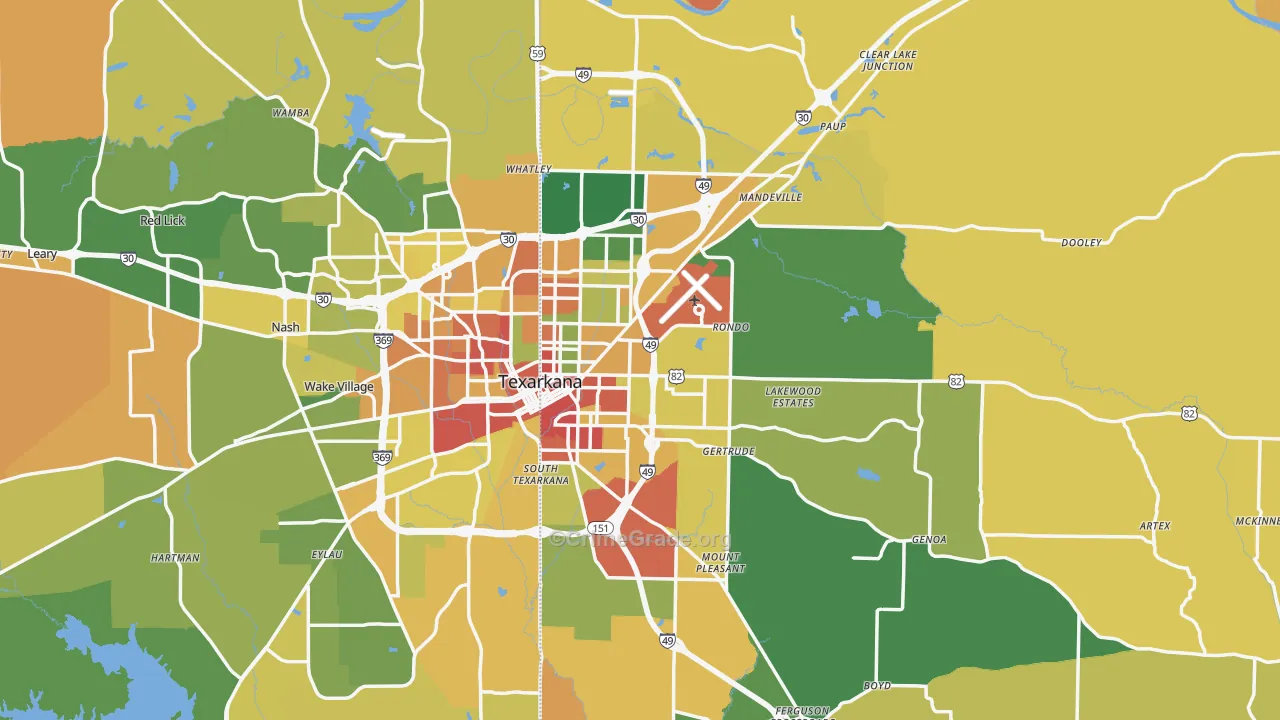 Texarkana, AR Map of Robbery Rates