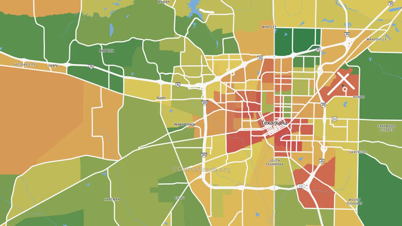 Texarkana, TX Map of Robbery Rates