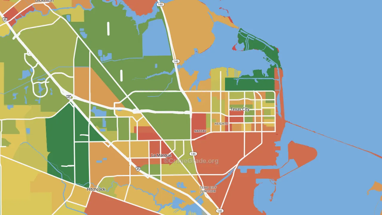 Texas City, TX Map of Robbery Rates