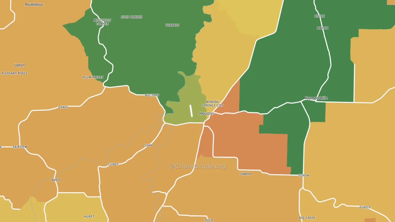 Texas County, MO Map of Robbery Rates