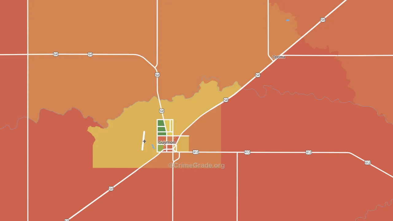 Texas County, OK Map of Robbery Rates