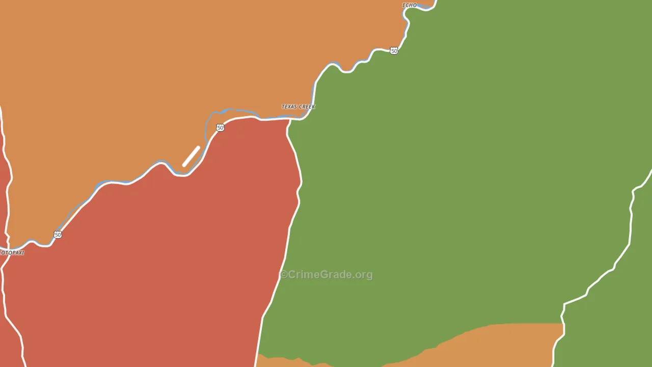 Texas Creek, CO Map of Robbery Rates