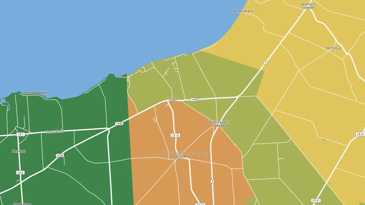 Texas, NY Map of Robbery Rates
