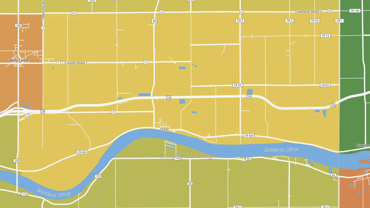 Texas, OH Map of Robbery Rates