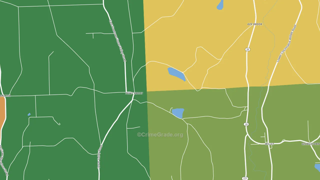 Texas Valley, NY Map of Robbery Rates