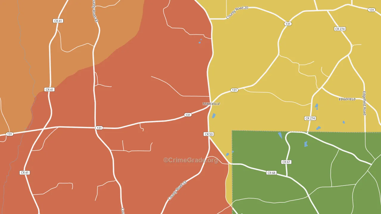 Texasville, AL Map of Robbery Rates