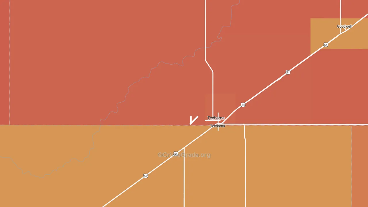 Texhoma, OK Map of Robbery Rates