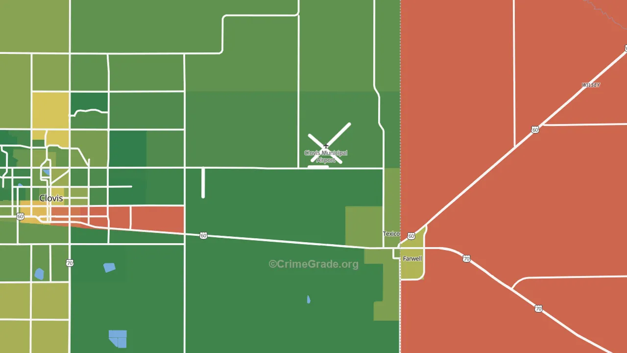 Texico, NM Map of Robbery Rates