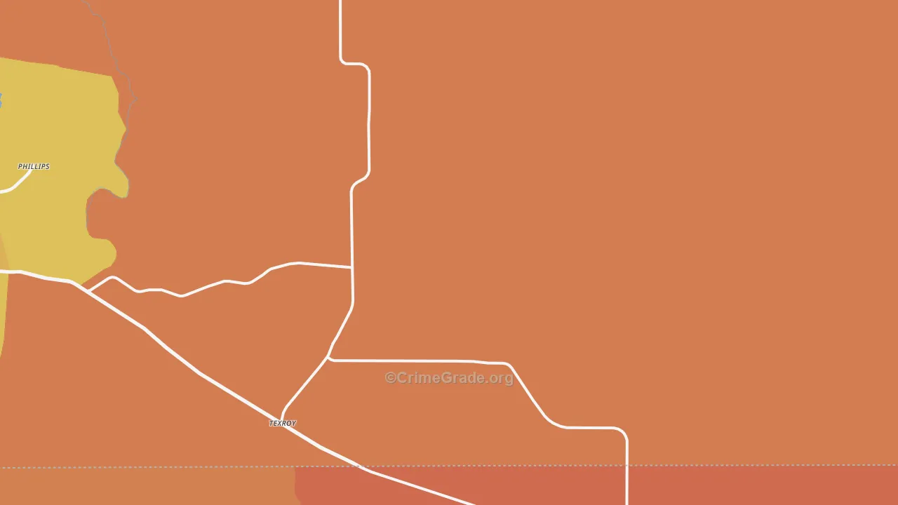 Texroy, TX Map of Robbery Rates